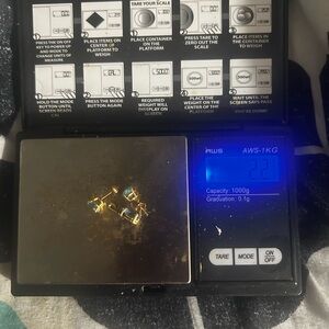 Gold and Blue Stud Earrings and pendant 10K gold November birthstone